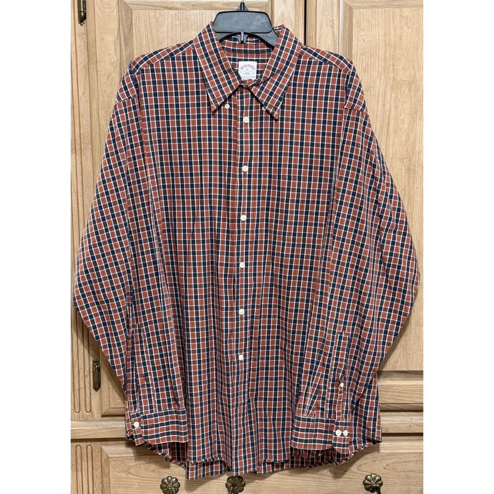 Brooks Brothers 346 Dress Shirt Mens Size XL Blue Plaid Button Down Long Sleeve